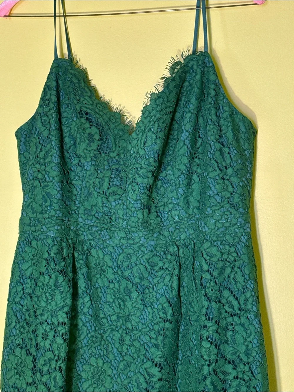 J. Crew Emerald Green Lace Midi Dress with Spaghetti Straps